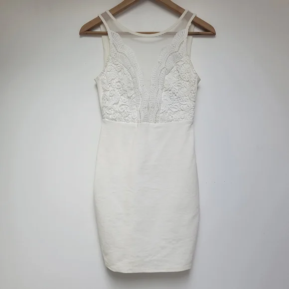Lulu's Women Dress XS White Coquina Scalloped Lace Social Sheer Mesh Bodycon - Picture 2 of 15